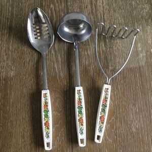 Vintage Ekco Slotted Serving Spoon Vegetable Design Handle Mushroom Masher X3